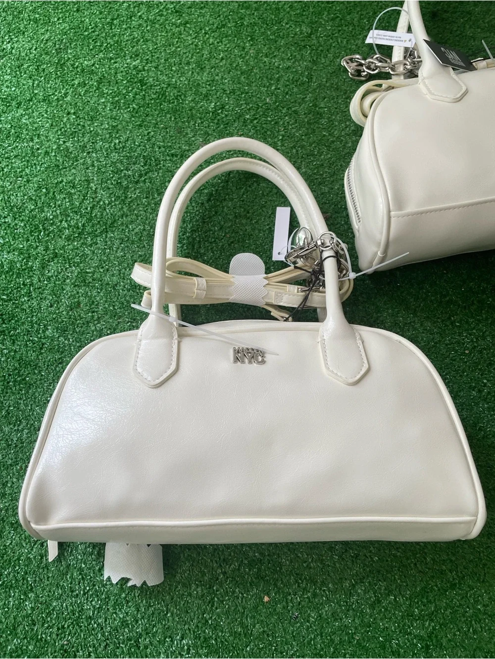 NYC Cream Dome Satchel Handbag - Structured Top-Handle Bag